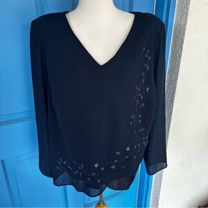 Studio I Navy Blue Dress Top, Long Sleeve w/beautiful Beading 
22w